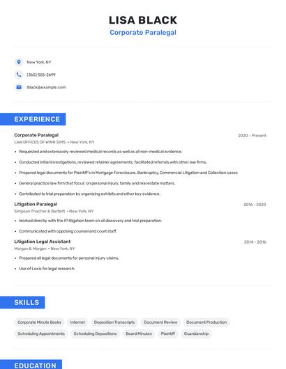 Corporate Paralegal Resume