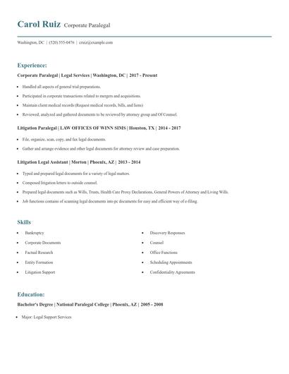 Corporate Paralegal Resume