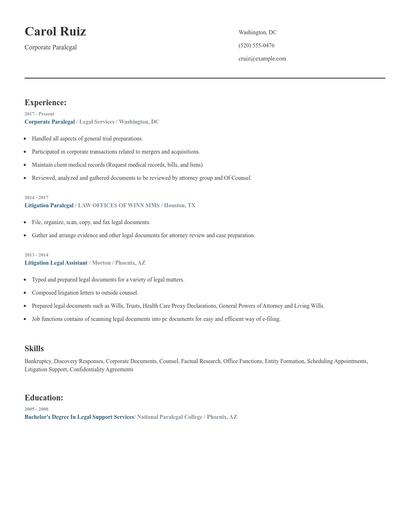 Corporate Paralegal Resume