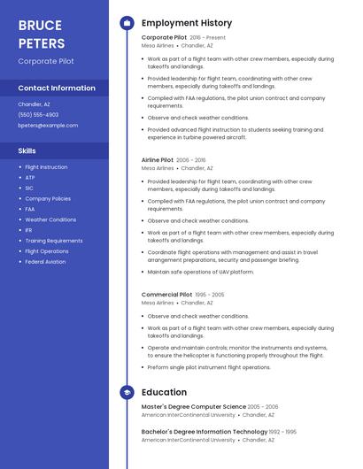 Corporate Pilot Resume