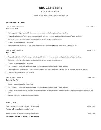 Corporate Pilot Resume