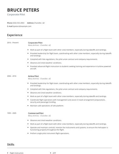 Corporate Pilot Resume
