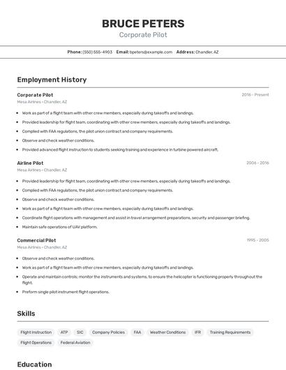 Corporate Pilot Resume