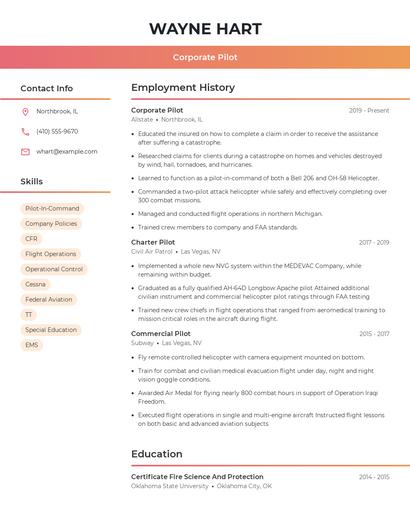 Corporate Pilot Resume