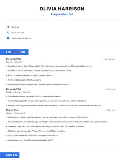Corporate Pilot Resume