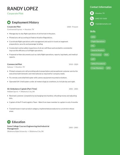 Corporate Pilot Resume