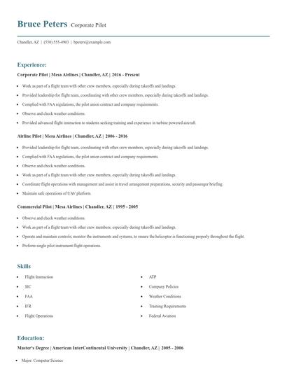 Corporate Pilot Resume