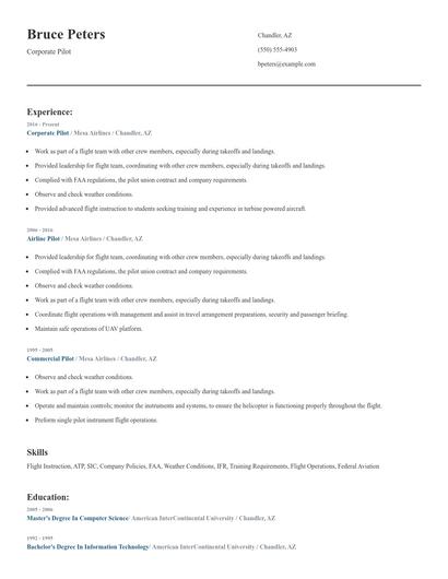 Corporate Pilot Resume