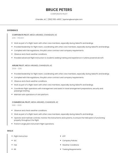 Corporate Pilot Resume