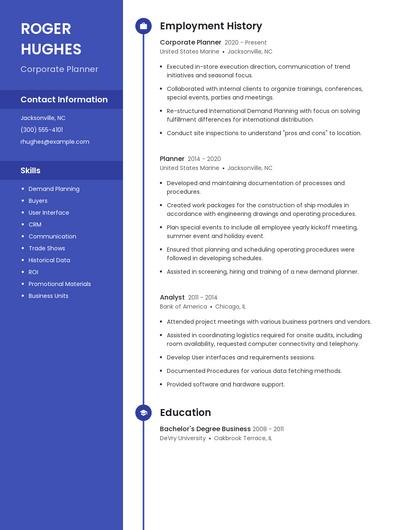 Corporate Planner Resume