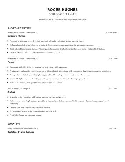 Corporate Planner Resume