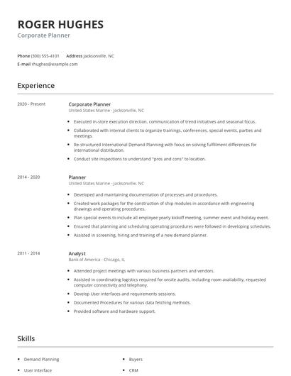 Corporate Planner Resume