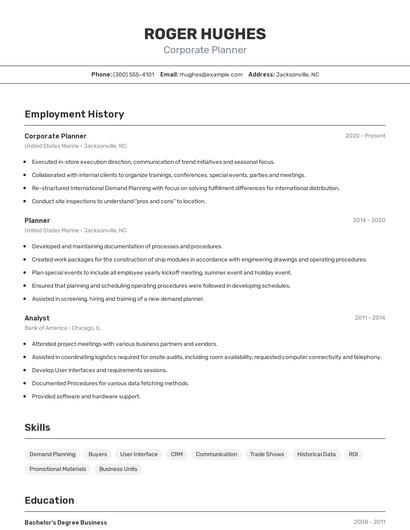 Corporate Planner Resume