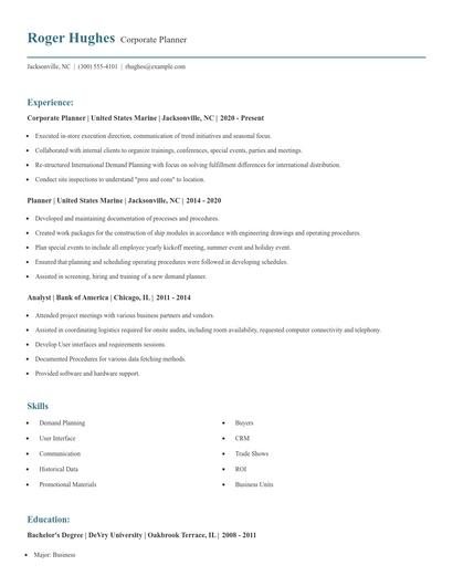 Corporate Planner Resume