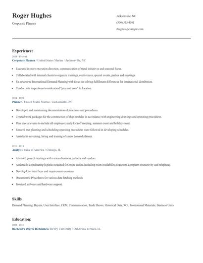 Corporate Planner Resume