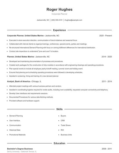 Corporate Planner Resume