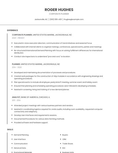 Corporate Planner Resume