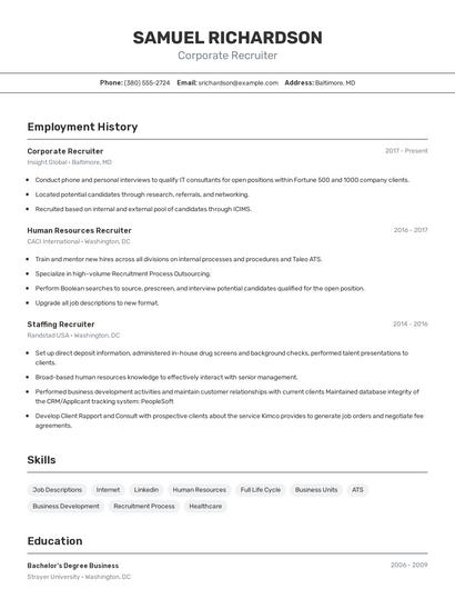 Corporate Recruiter Resume