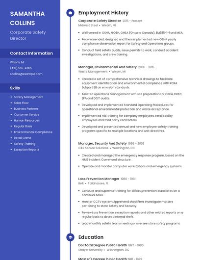 Corporate Safety Director Resume