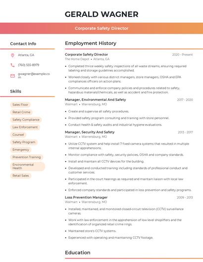 Corporate Safety Director Resume