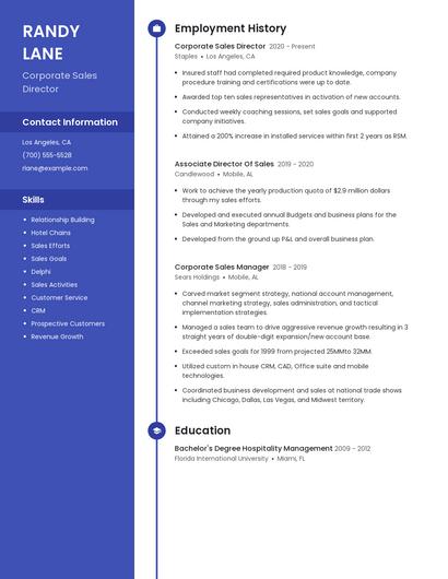 Corporate Sales Director Resume
