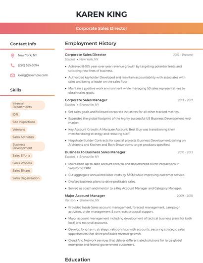 Corporate Sales Director Resume