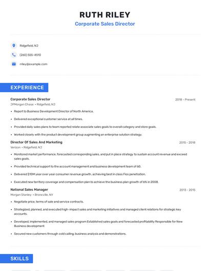 Corporate Sales Director Resume