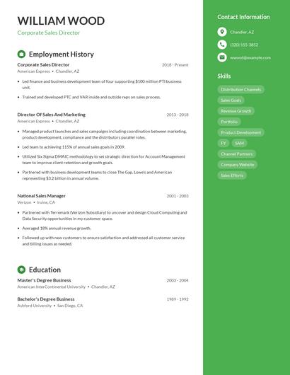 Corporate Sales Director Resume