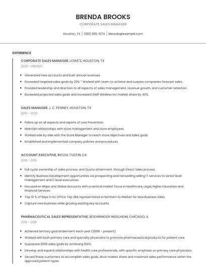 Corporate Sales Manager Resume