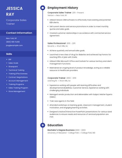 Corporate Sales Trainer Resume