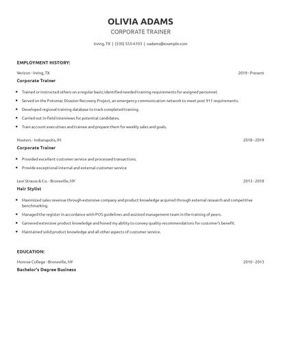 Corporate Trainer Resume