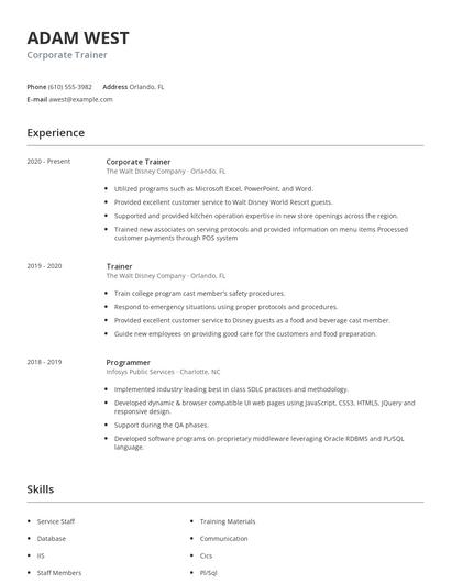 Corporate Trainer Resume