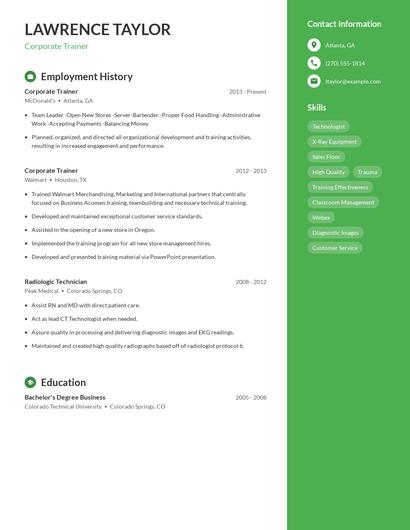 Corporate Trainer Resume