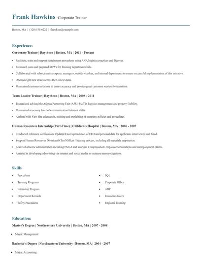 Corporate Trainer Resume