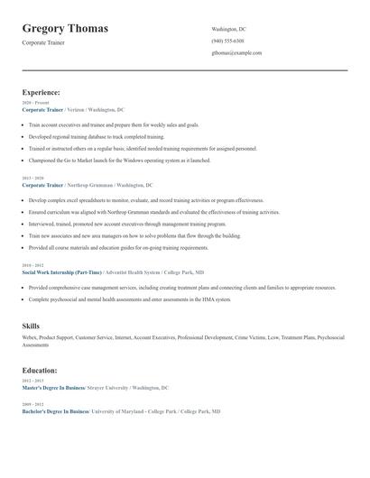 Corporate Trainer Resume