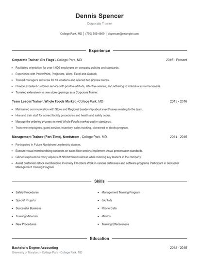 Corporate Trainer Resume