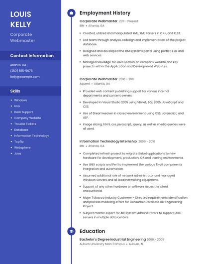 Corporate Webmaster Resume