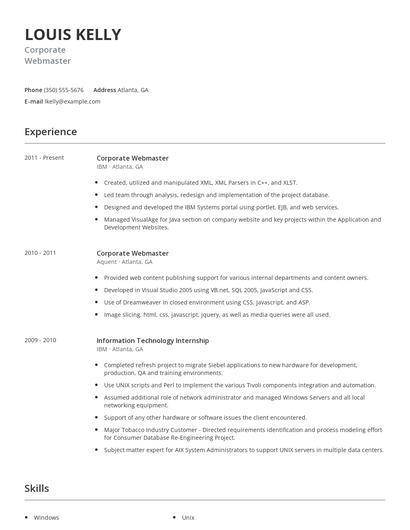Corporate Webmaster Resume