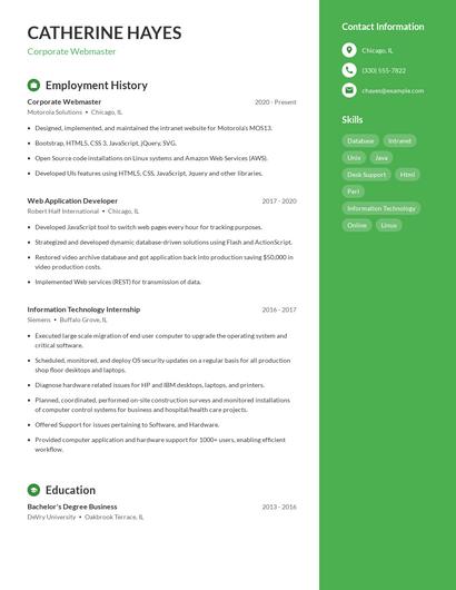 Corporate Webmaster Resume