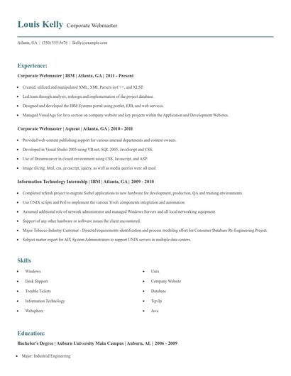 Corporate Webmaster Resume