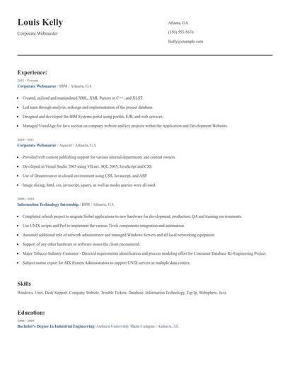 Corporate Webmaster Resume
