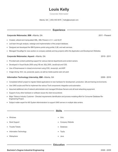 Corporate Webmaster Resume