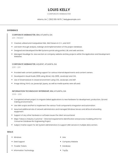 Corporate Webmaster Resume