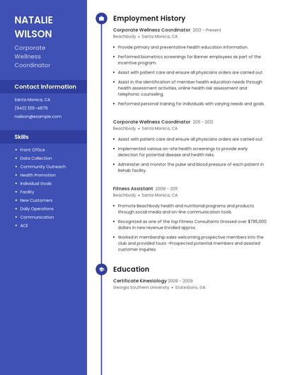 Corporate Wellness Coordinator Resume