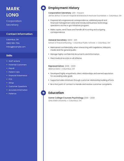 Corporation Secretary Resume