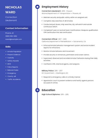 Correction Lieutenant Resume