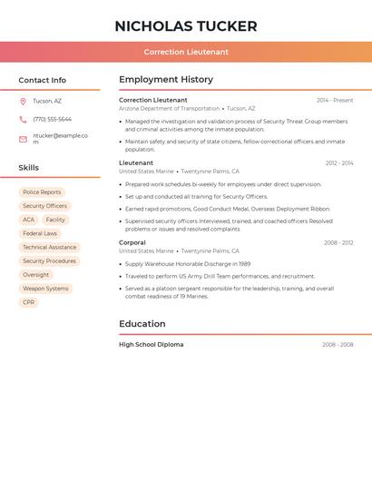 Correction Lieutenant Resume
