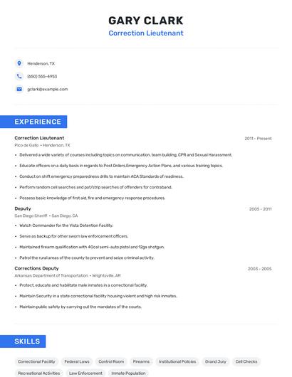 Correction Lieutenant Resume