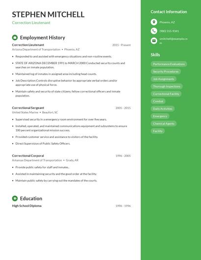 Correction Lieutenant Resume