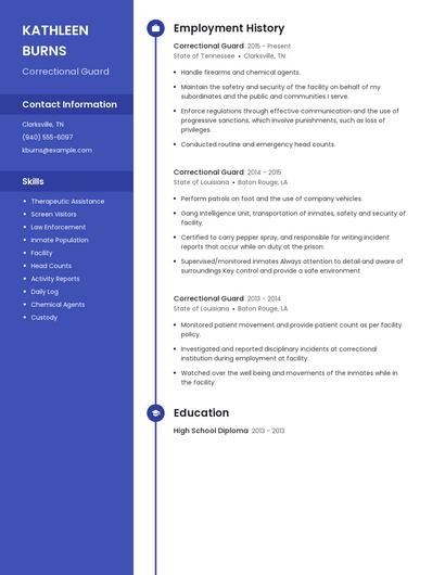 Correctional Guard Resume